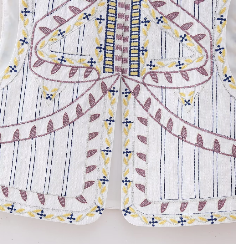 White Boho Floral Embroidered Vest