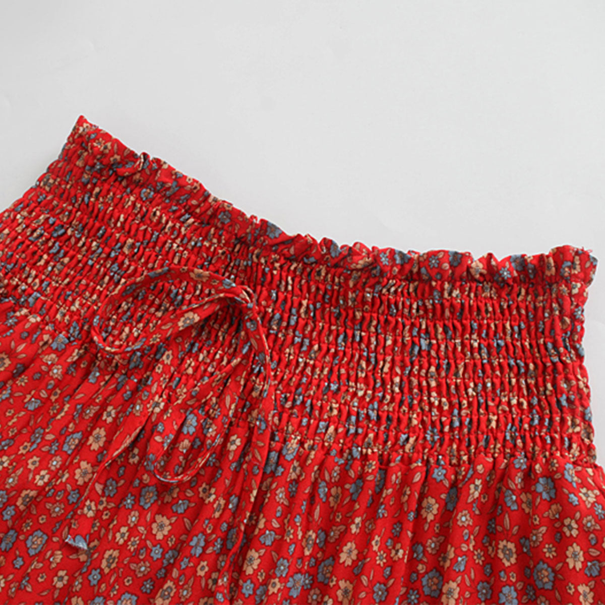 Rose Red Boho Floral Print Maxi Skirt