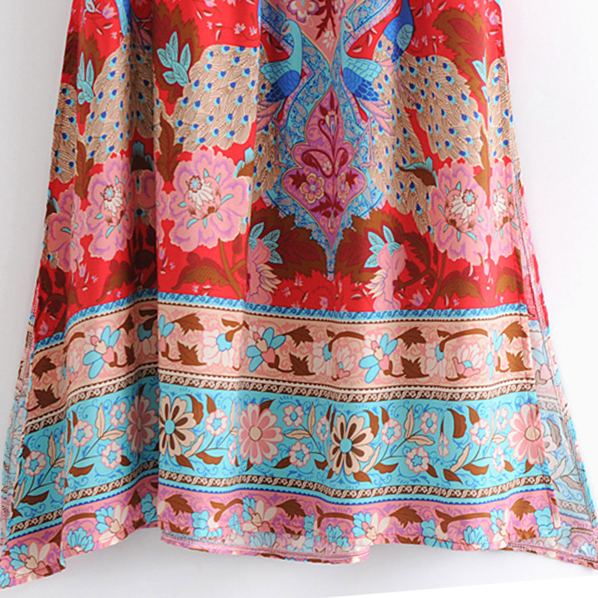Ravishing Red Floral Print Boho Midi Skirt