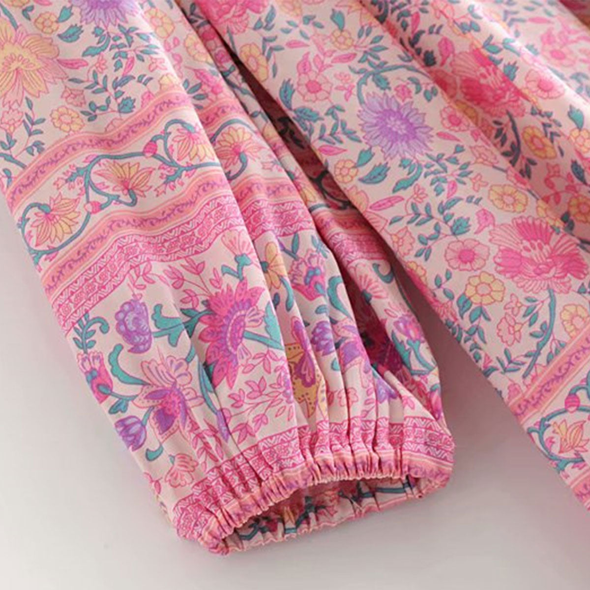 Petal Pink Boho Floral Print Mini Dress