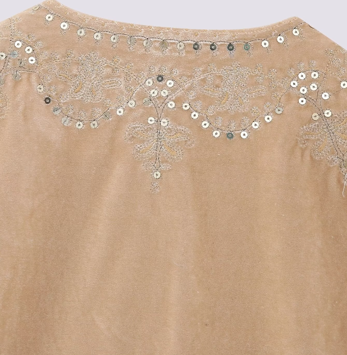 Cream Boho Sequin Embroidered Vest