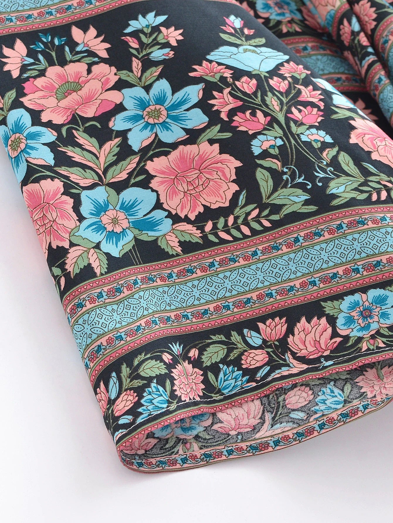 Sapphire Pink Boho Floral Print Short Robe