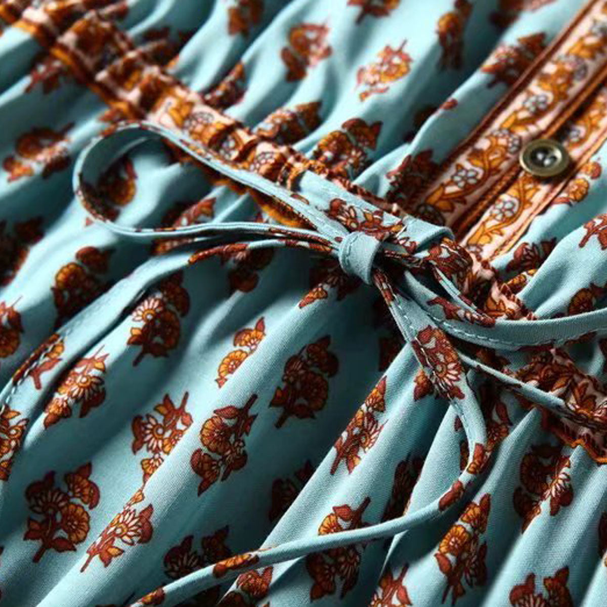 Sea Mist Boho Floral Print Midi Dress