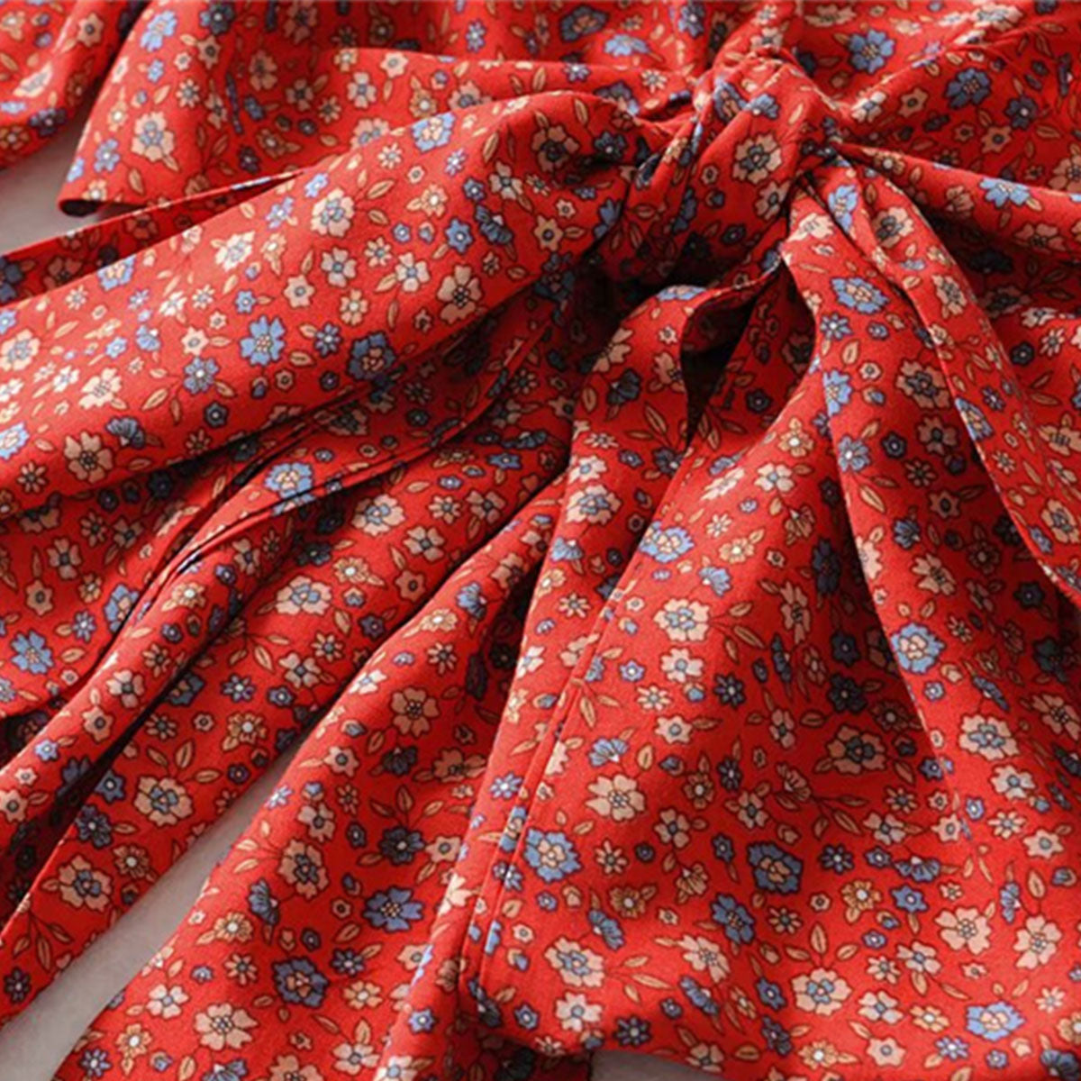 Red Bloom Boho Floral Print Long Sleeve Crop Top
