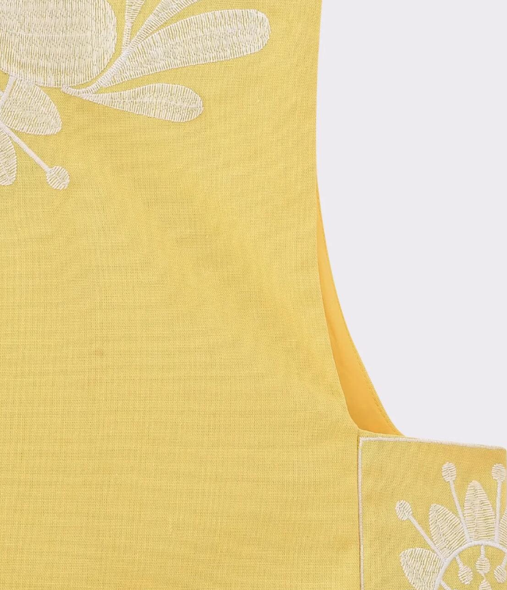 Yellow Boho Floral Embroidered Vest