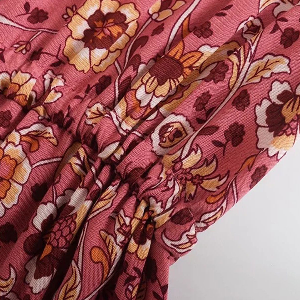 Rose Wine Boho Floral Print Midi Dress