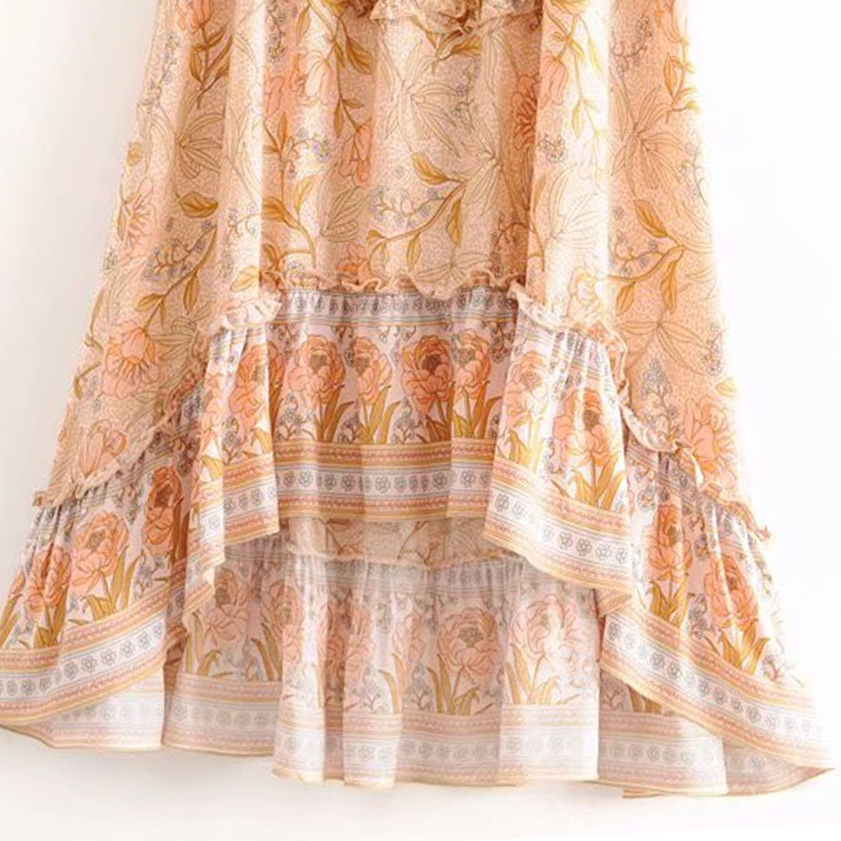 Malibu Peach Boho Floral Print Maxi Skirt