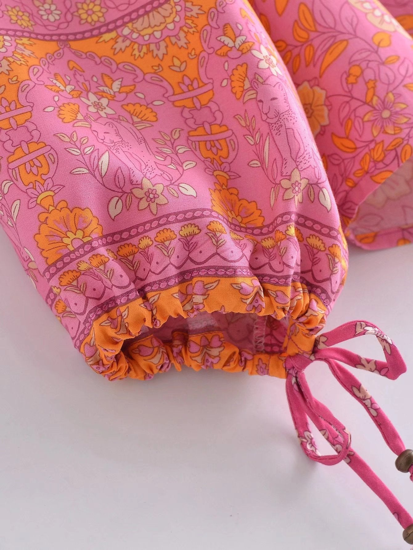 Capri Pink Boho Floral Print Long Sleeve Blouse