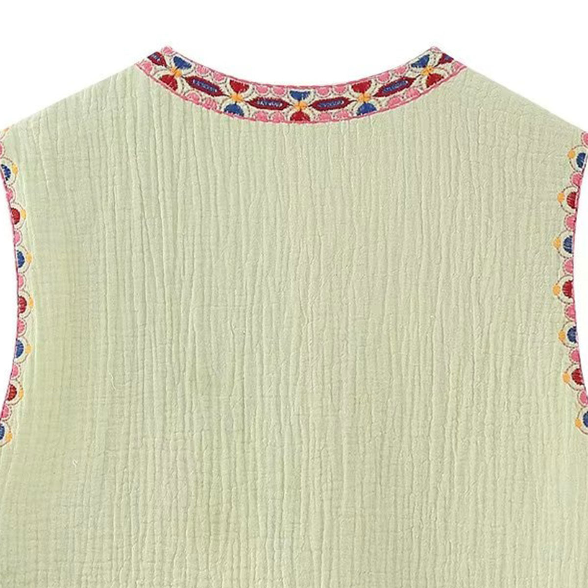Green Blooms Boho Floral Embroidered Vest