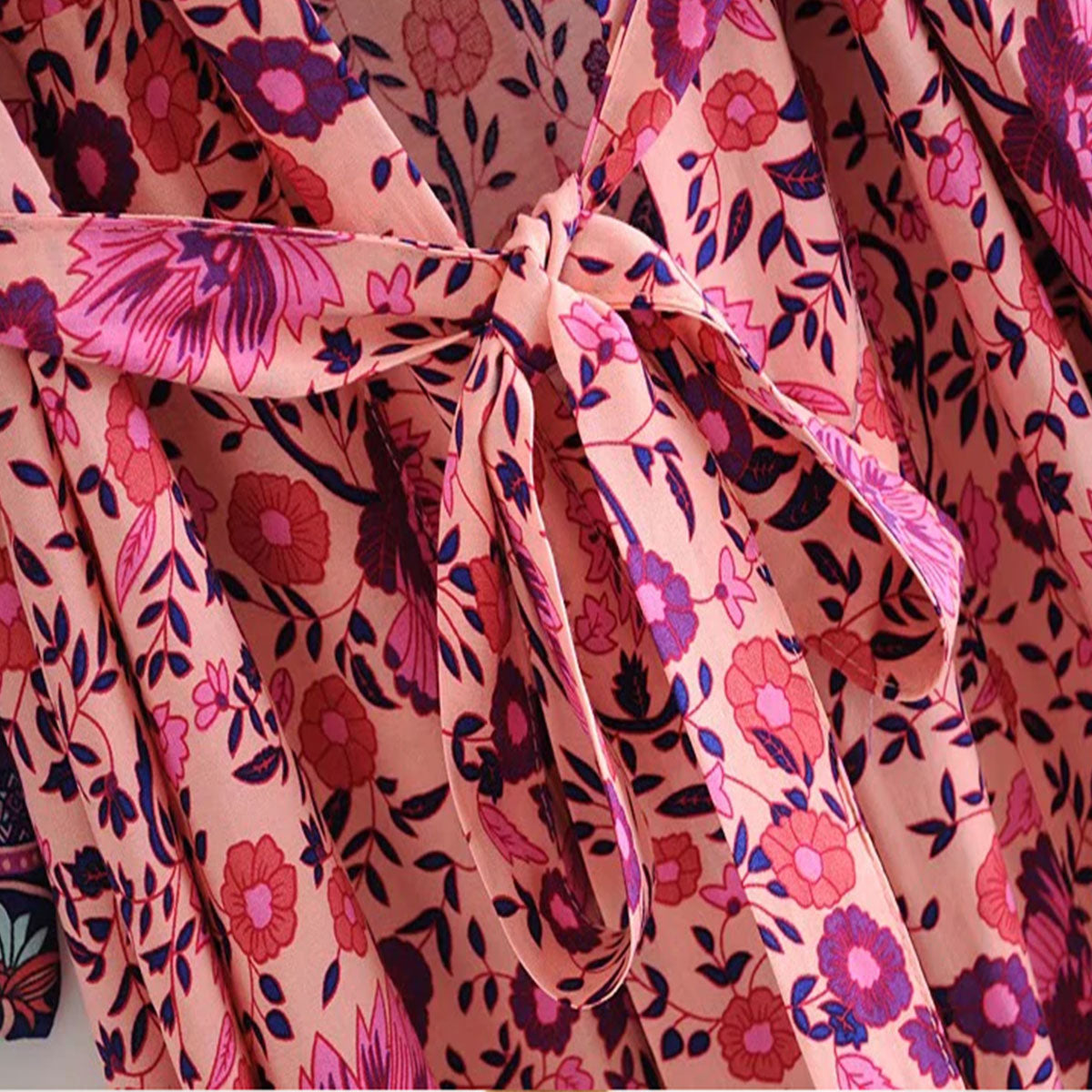 Pink Rose Boho Floral Print Maxi Robe