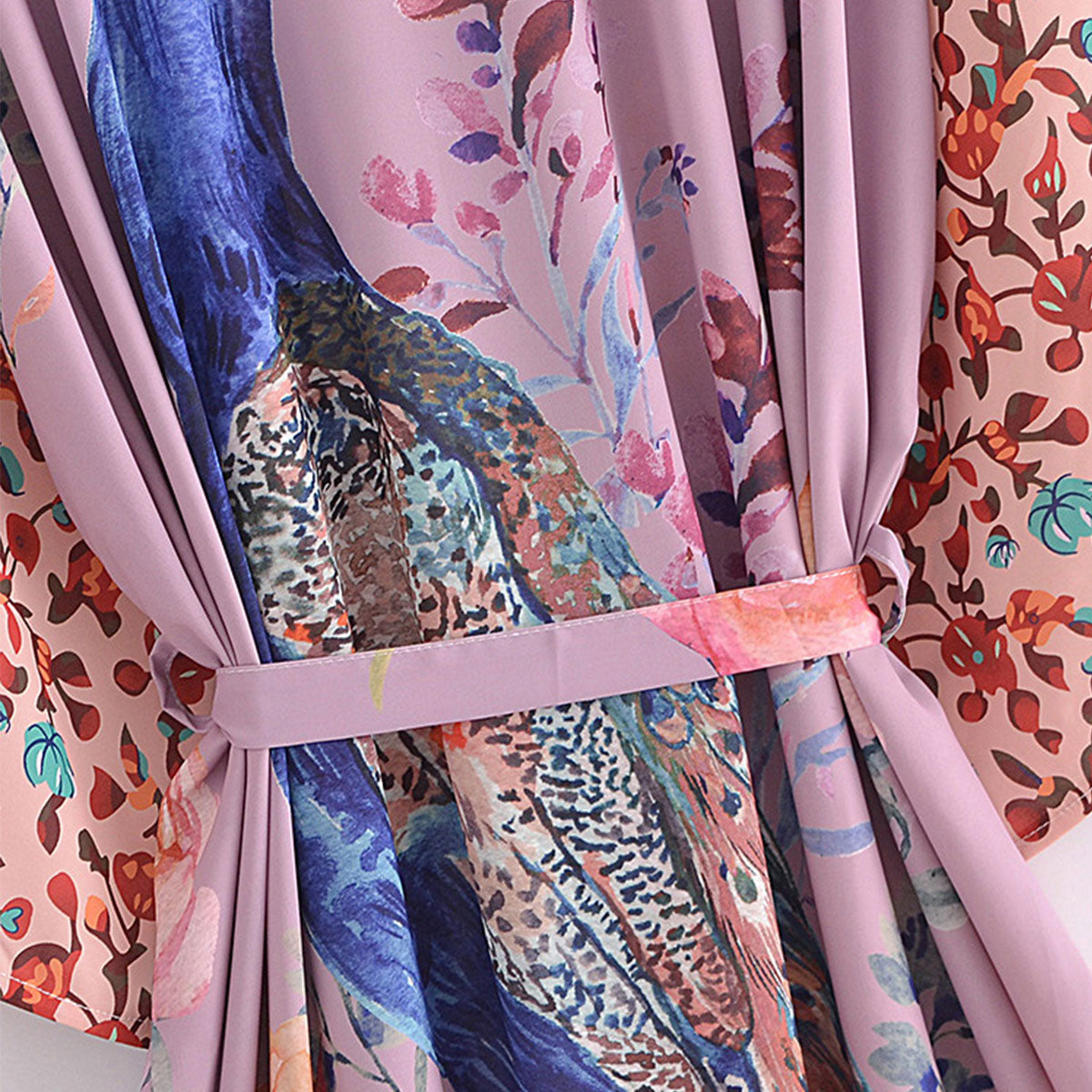 Peacock Dream Boho Floral Print Midi Robe