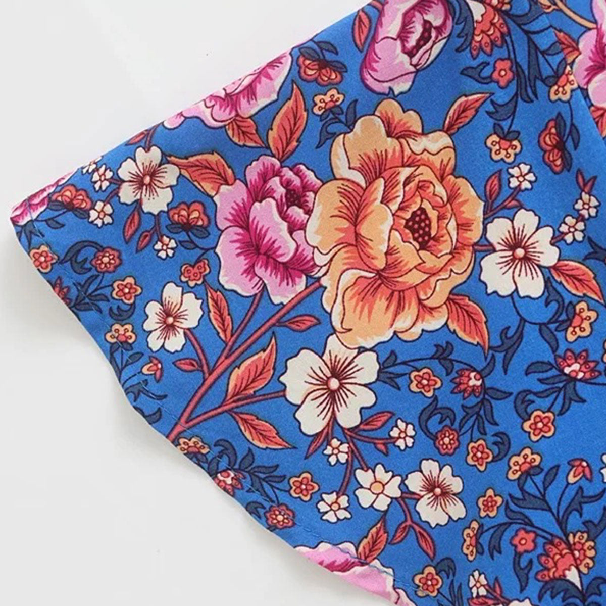 Royal Teal Bloom Boho Floral Print Midi Dress