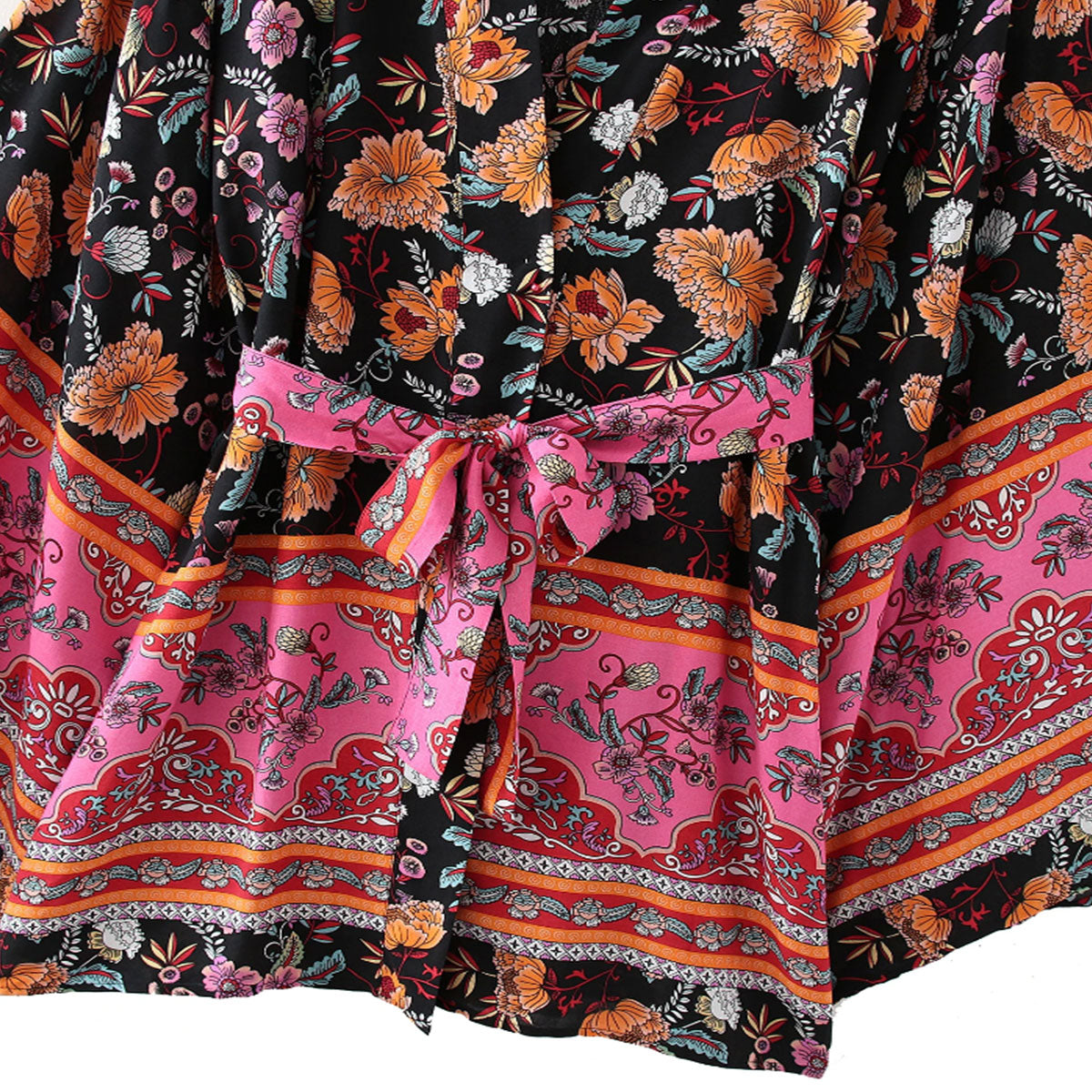 Black Magic Boho Floral Print Short Robe