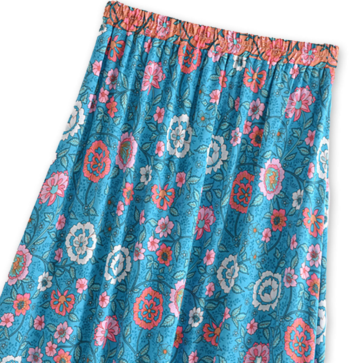 Blue Bouquet Boho Floral Print Maxi Skirt