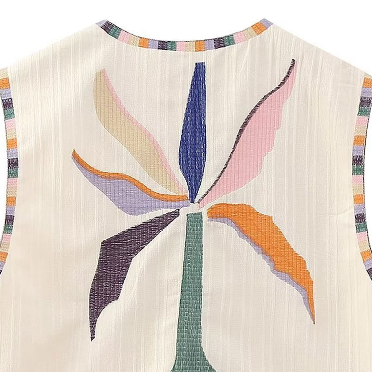 Beige Boho Floral Embroidered Vest
