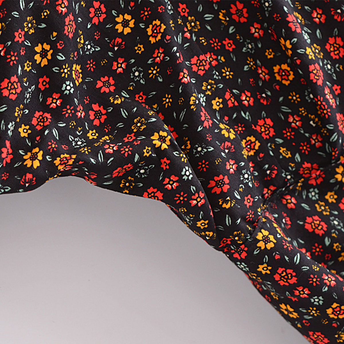Midnight Garden Boho Floral Print Long Sleeve Crop Top