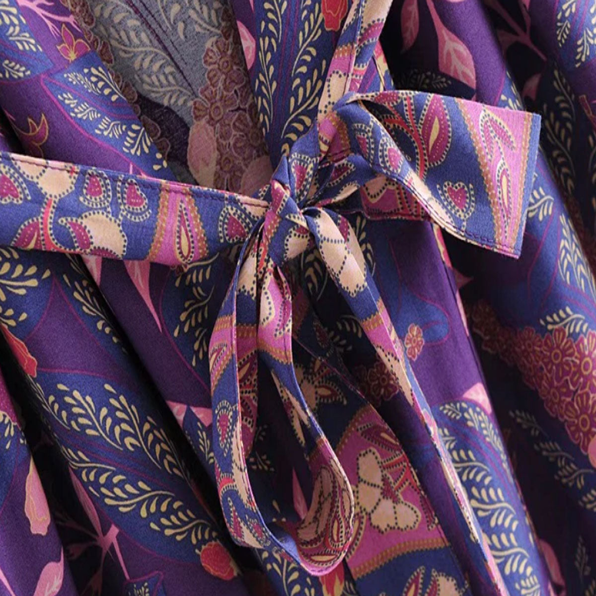Violet Purple Boho Floral Print Maxi Robe