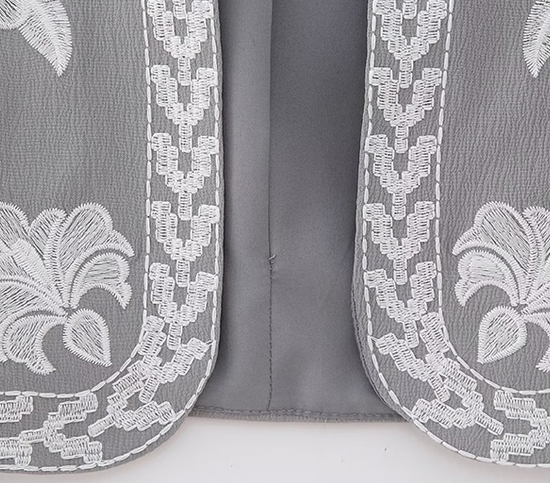 Gray Blooms Boho Floral Embroidered Vest