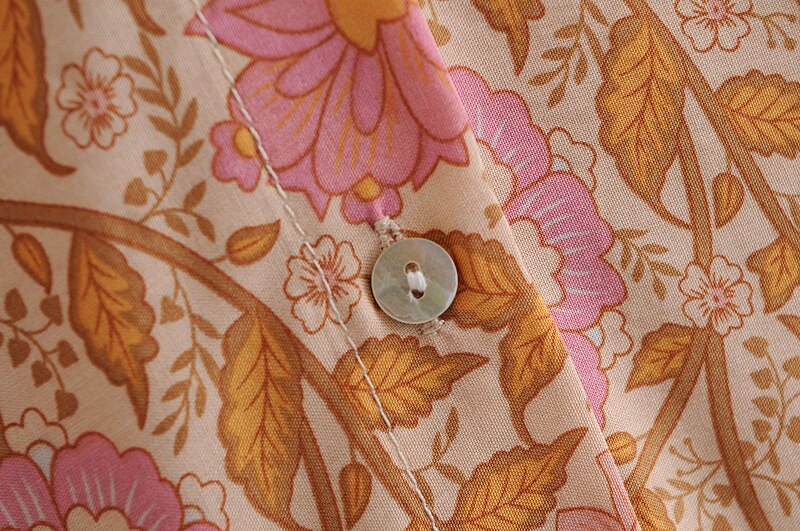 Monticello Rose Boho Floral Print Short Sleeve Blouse