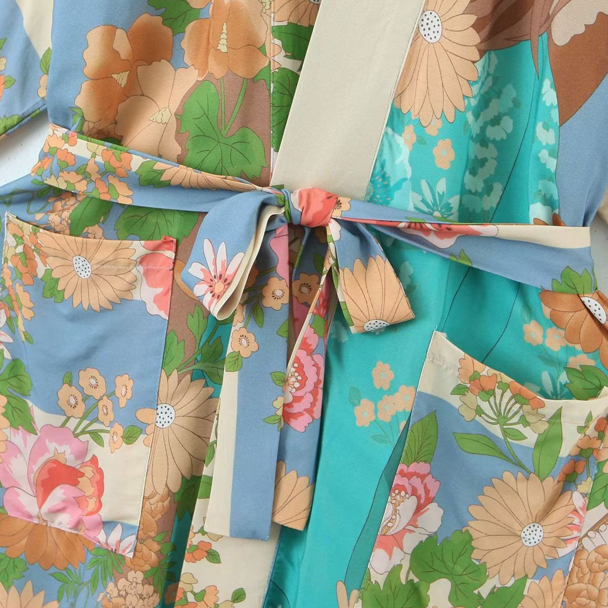 Blue Blooms Boho Floral Print Maxi Robe