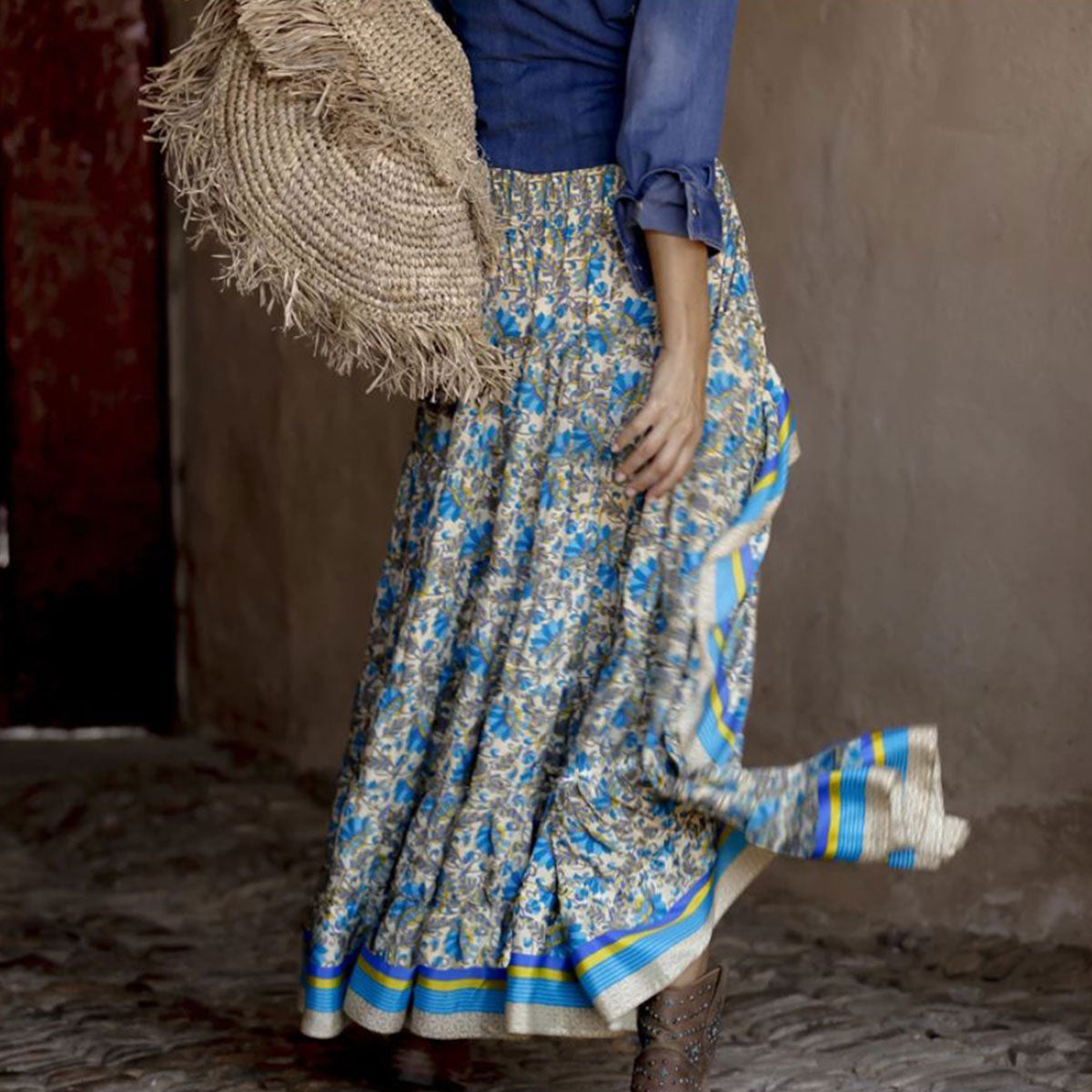 Blue Breeze Boho Floral Print High-Low Maxi Skirt