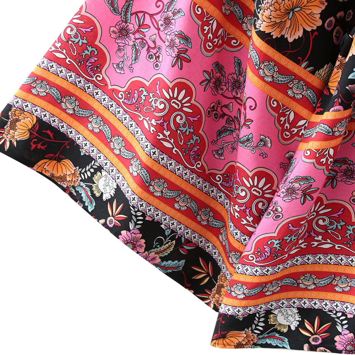Black Magic Boho Floral Print Short Robe