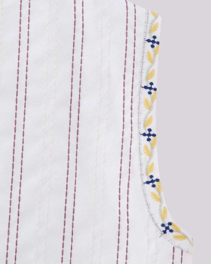 White Boho Floral Embroidered Vest