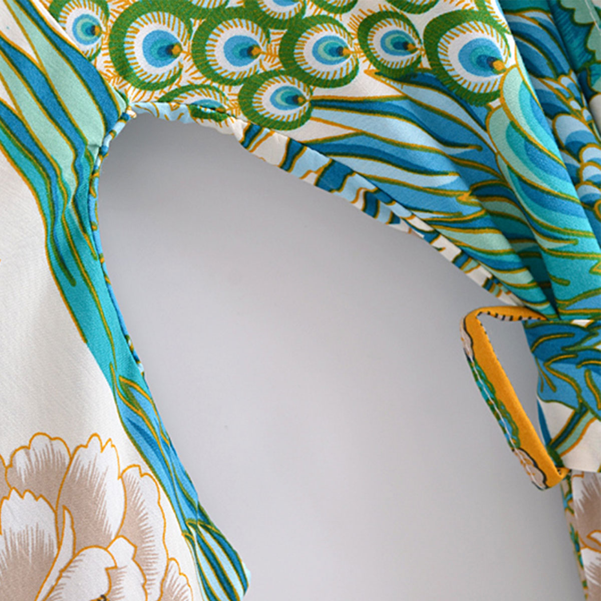 Teal Peacock Boho Floral Print Short Robe