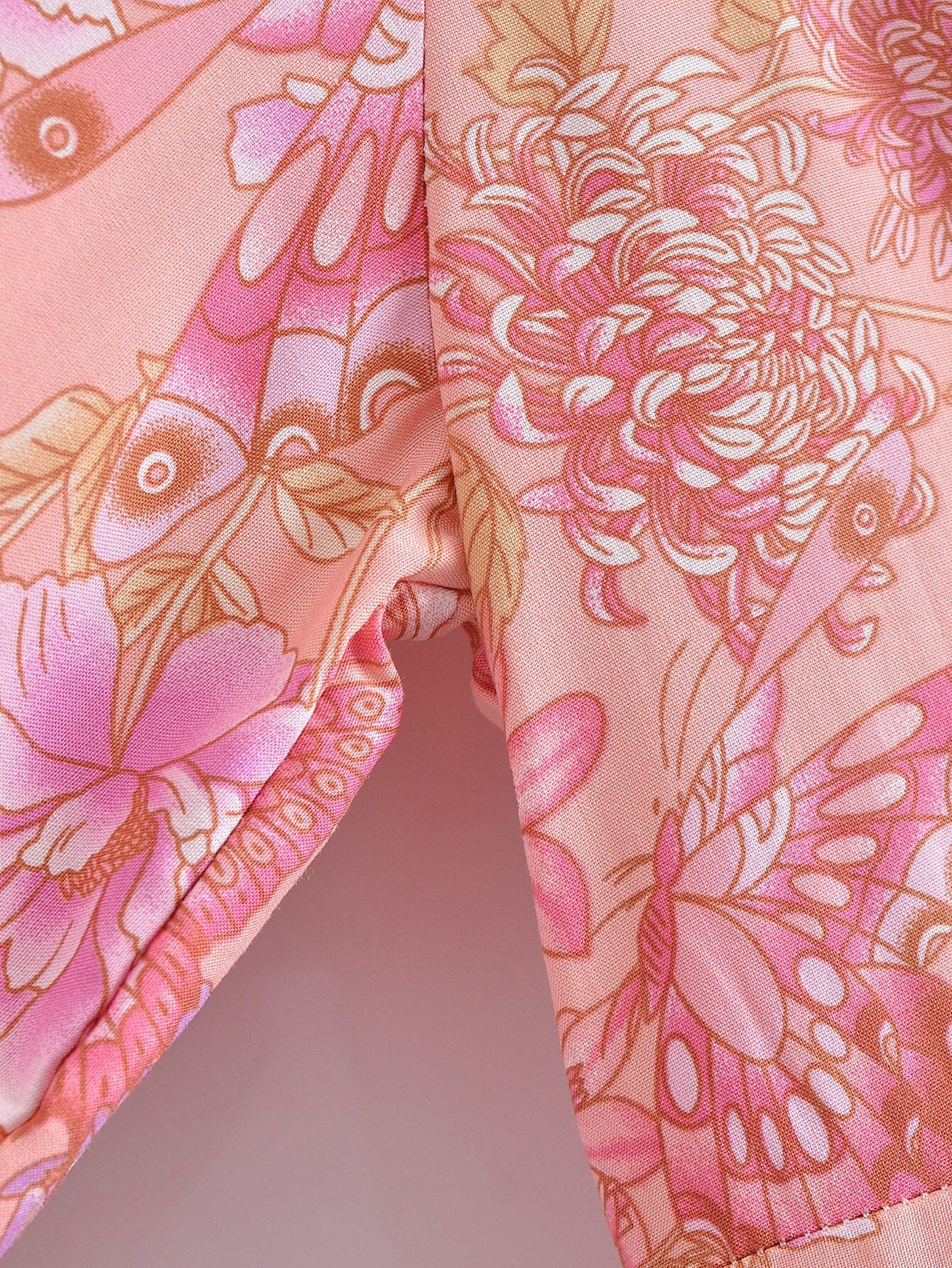 Pink Butterfly Boho Floral Print Long Sleeve Maxi Dress