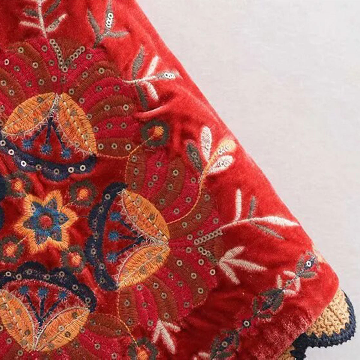 Red Boho Floral Embroidered Vest