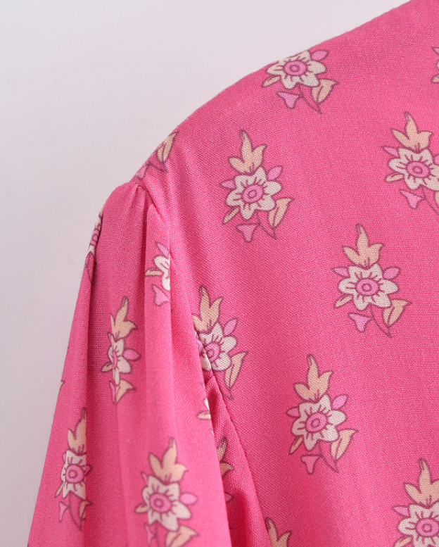 Capri Pink Boho Floral Print Midi Dress
