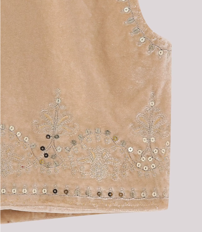 Cream Boho Sequin Embroidered Vest