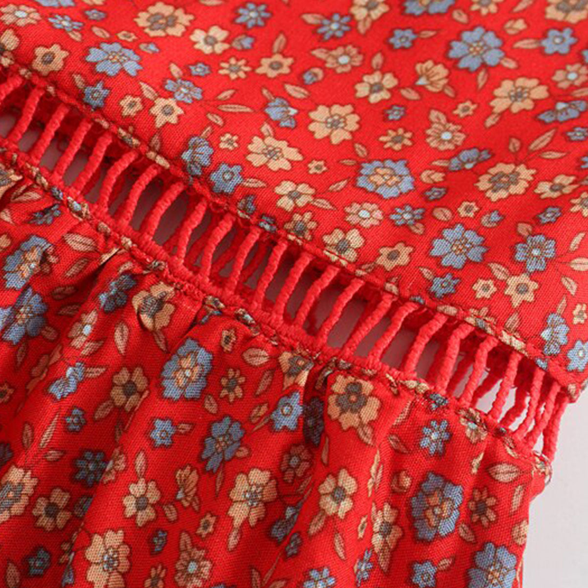 Rose Red Boho Floral Print Maxi Skirt