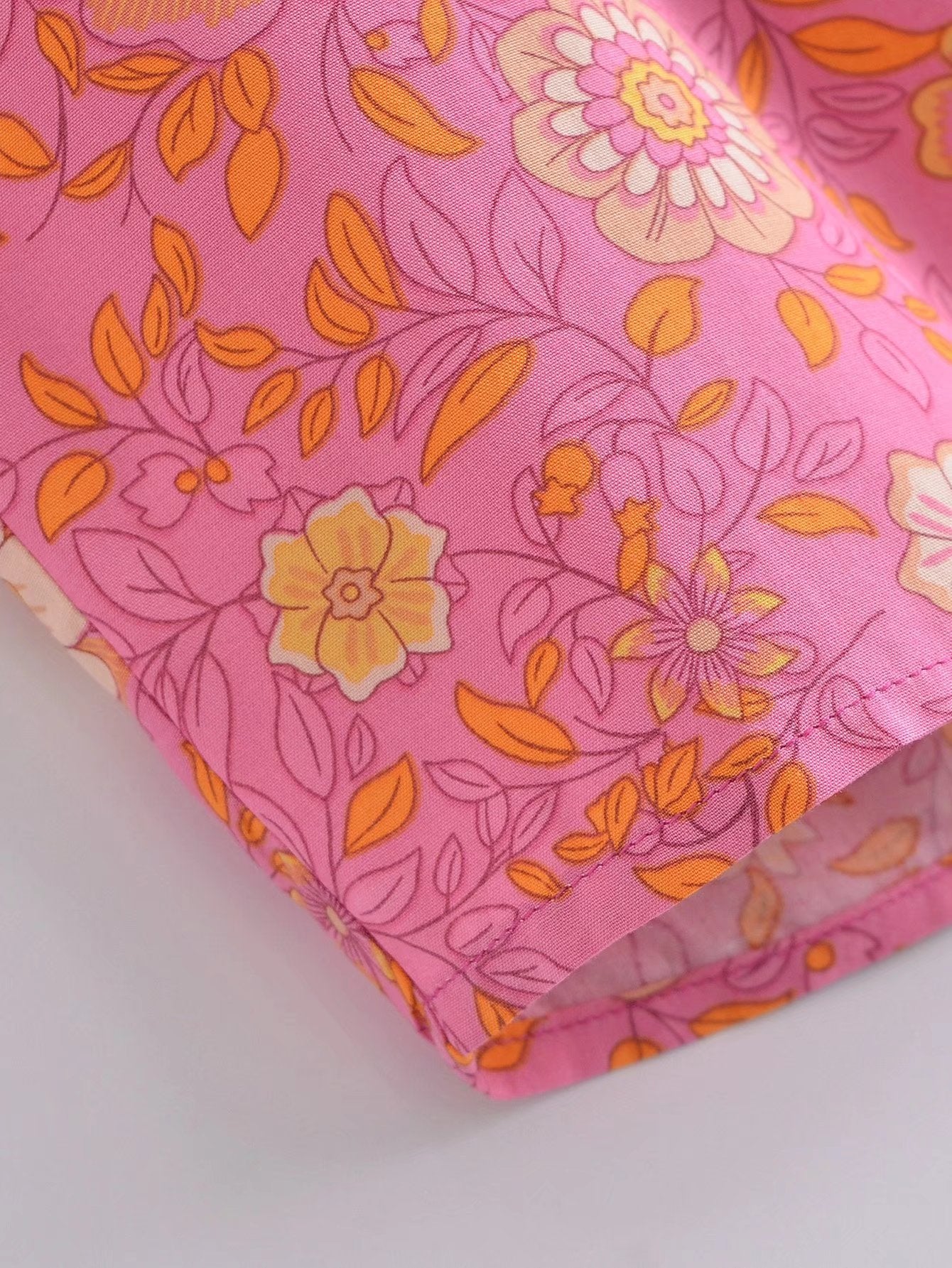 Capri Pink Boho Floral Print Long Sleeve Blouse