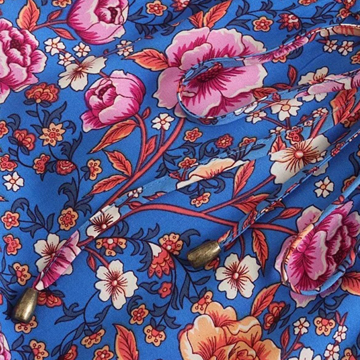 Royal Teal Bloom Boho Floral Print Midi Dress