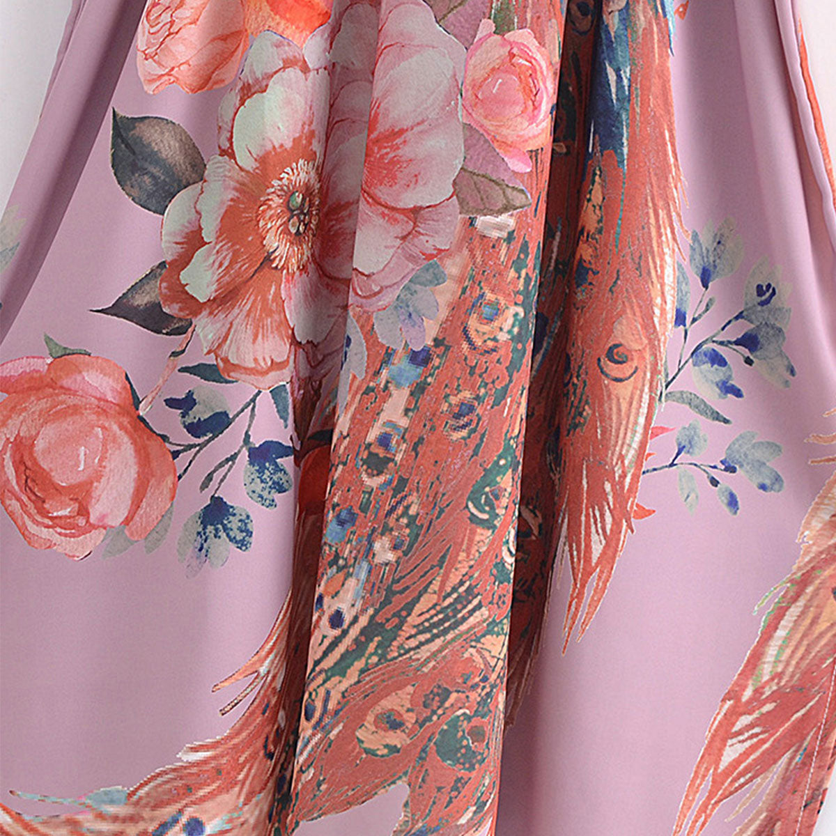Peacock Dream Boho Floral Print Midi Robe