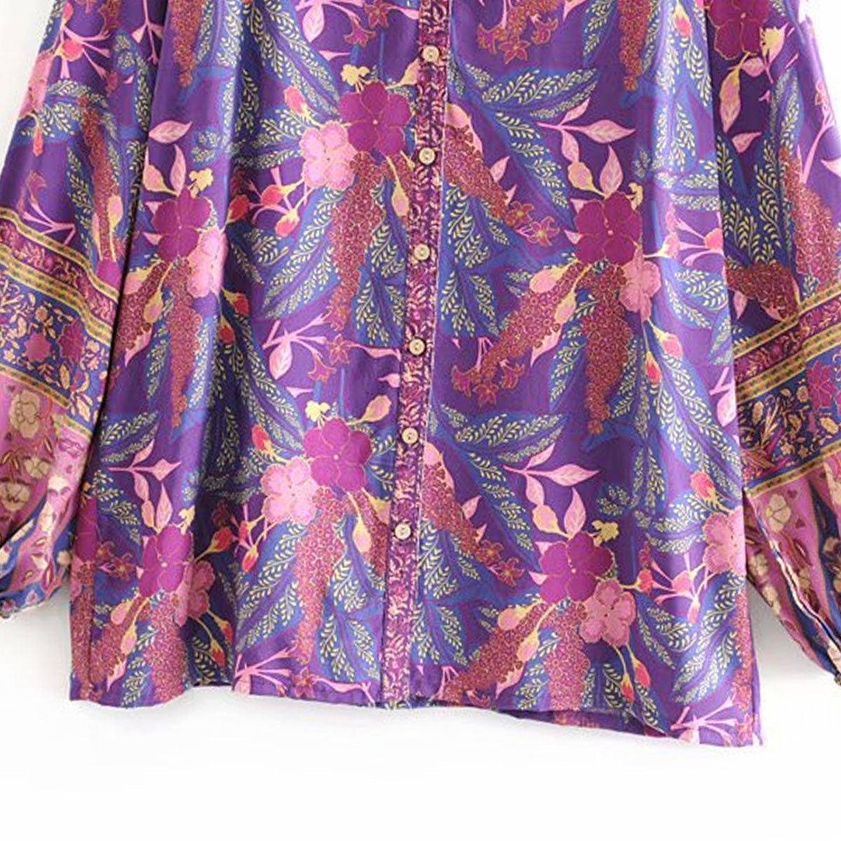 Purple Willow Boho Floral Print Long Sleeve Blouse