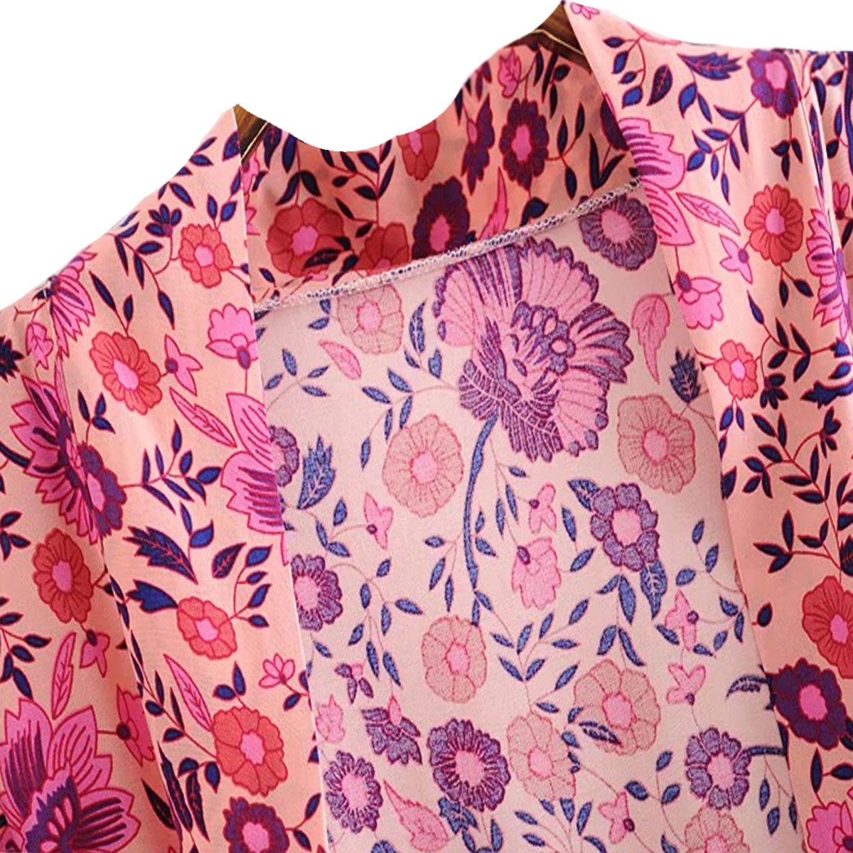Pink Rose Boho Floral Print Maxi Robe