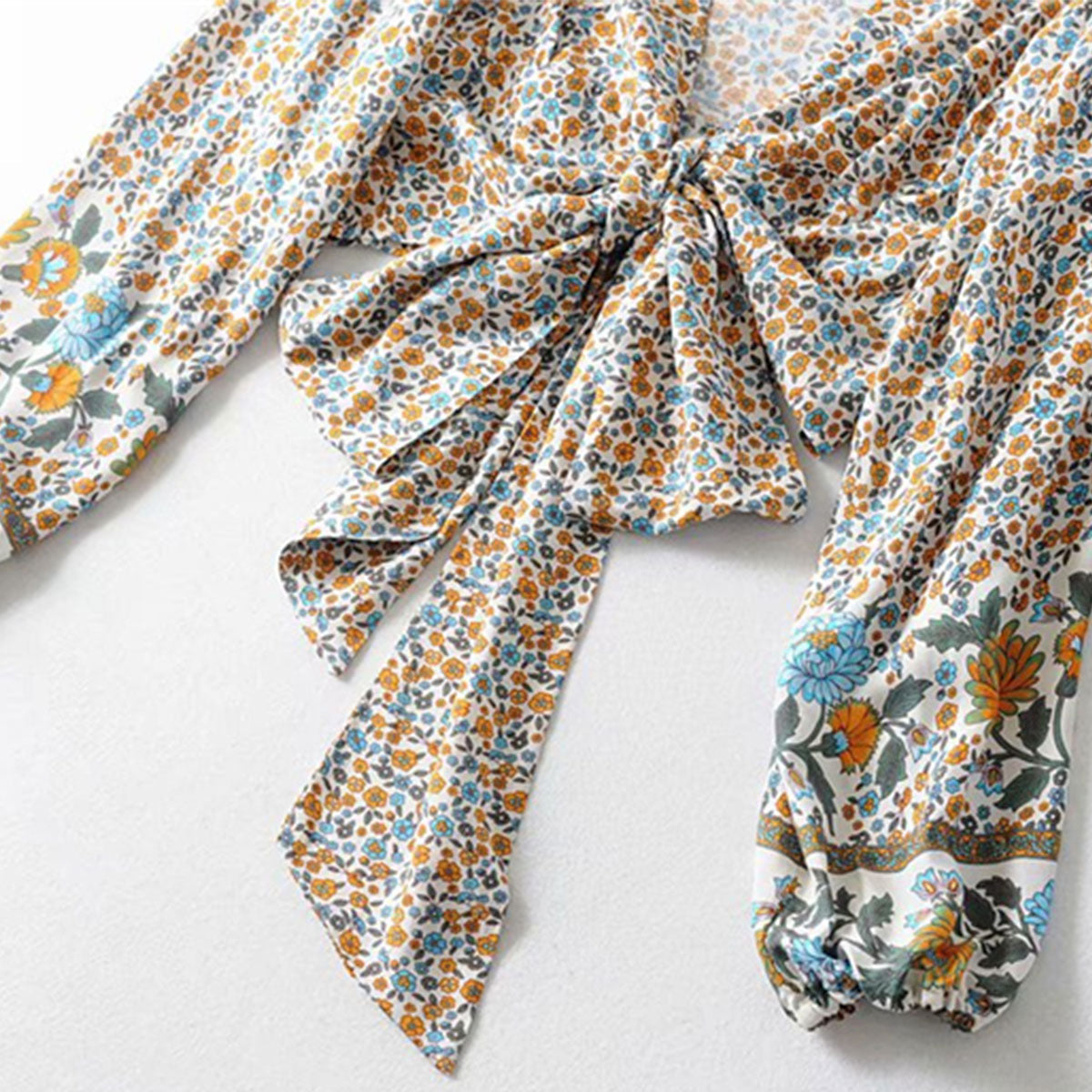 Jasmine White Boho Floral Print Long Sleeve Crop Top