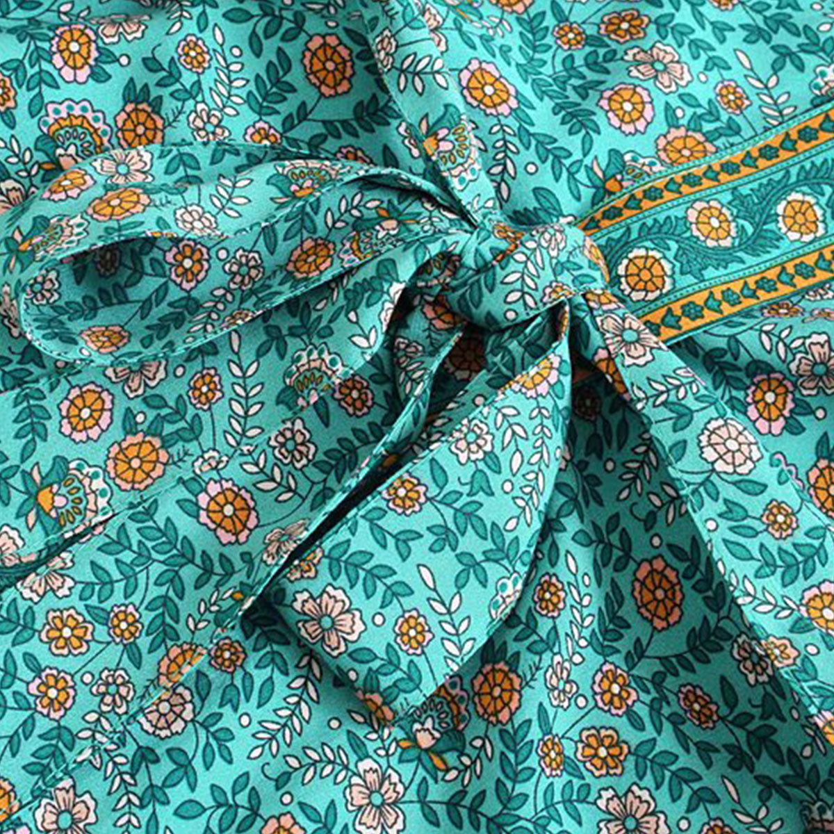 Rivulet Green Boho Floral Print Midi Robe