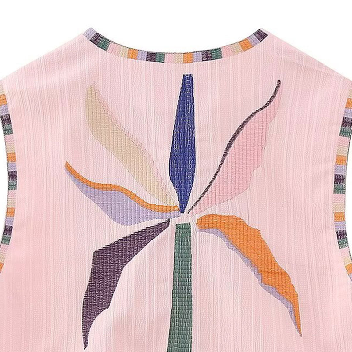 Pink Boho Floral Embroidered Vest