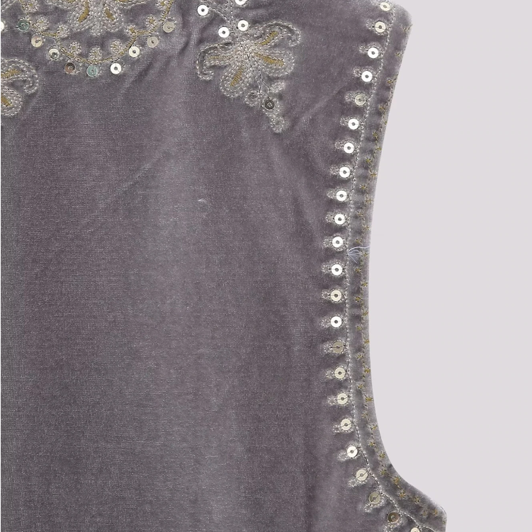 Taupe Boho Sequin Embroidered Vest