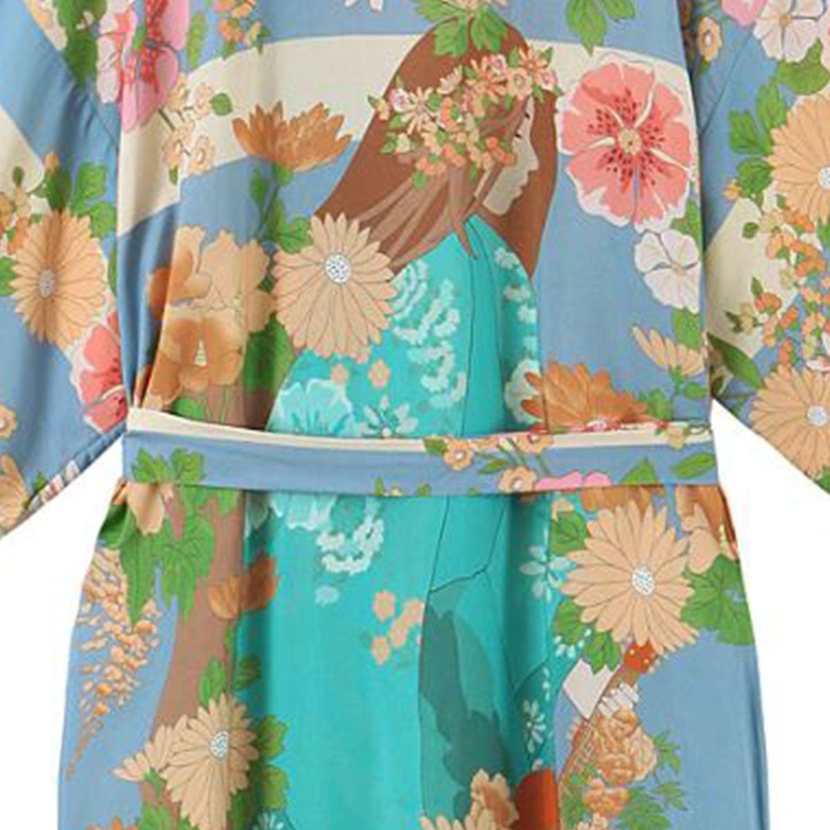 Blue Blooms Boho Floral Print Maxi Robe