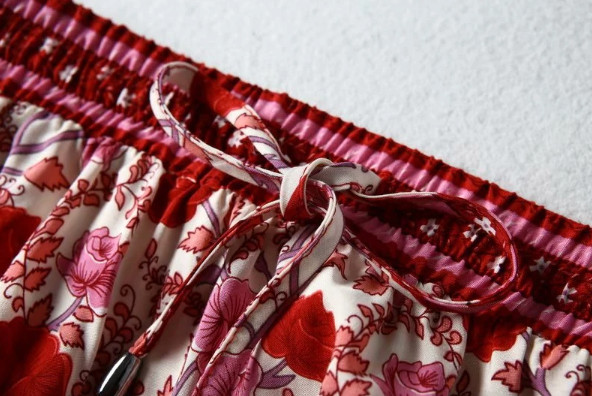 Rose Charm Boho Floral Print Midi Skirt