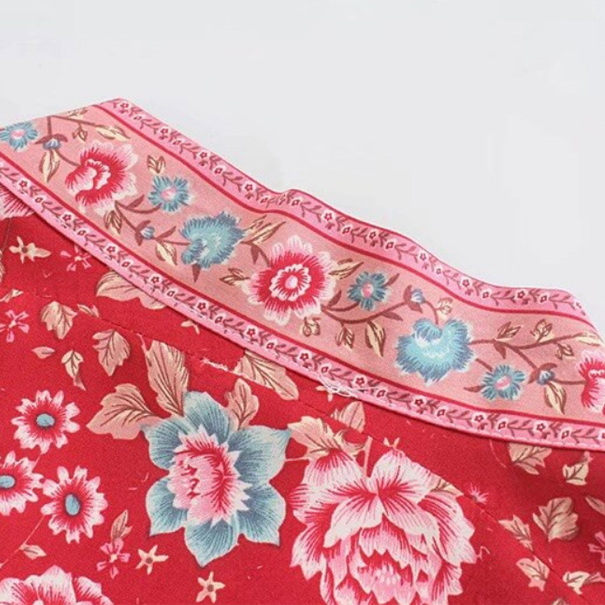 Rose Red Boho Floral Print Midi Robe