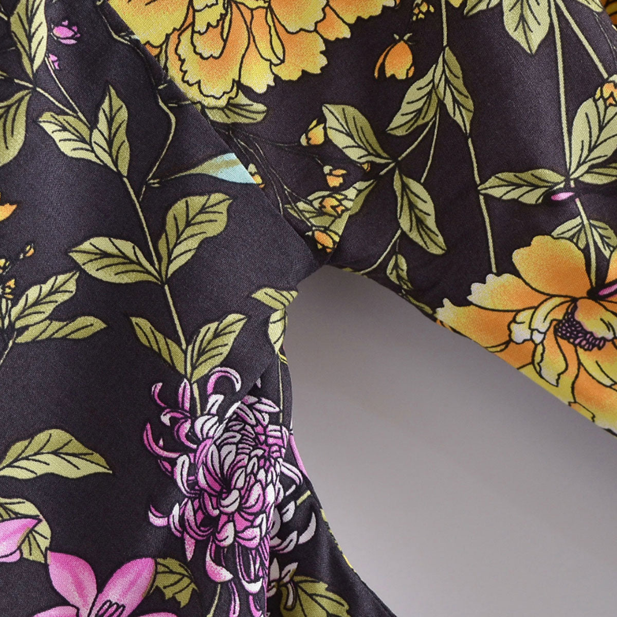 Dark Butterfly Boho Floral Print Short Robe