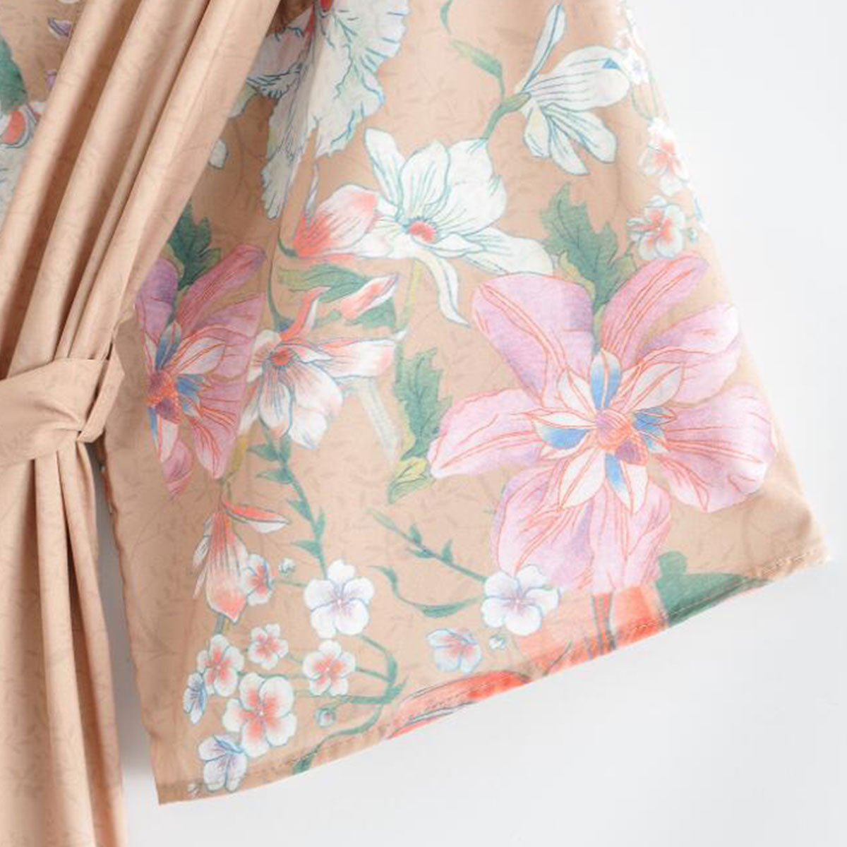 Mesa Tan Peacock Boho Floral Print Short Robe