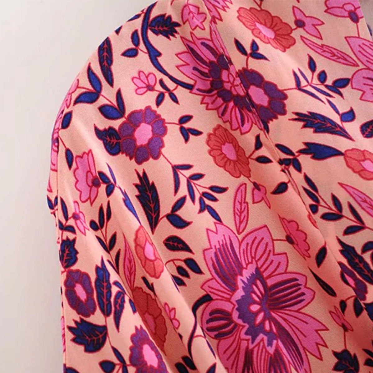 Pink Rose Boho Floral Print Maxi Robe