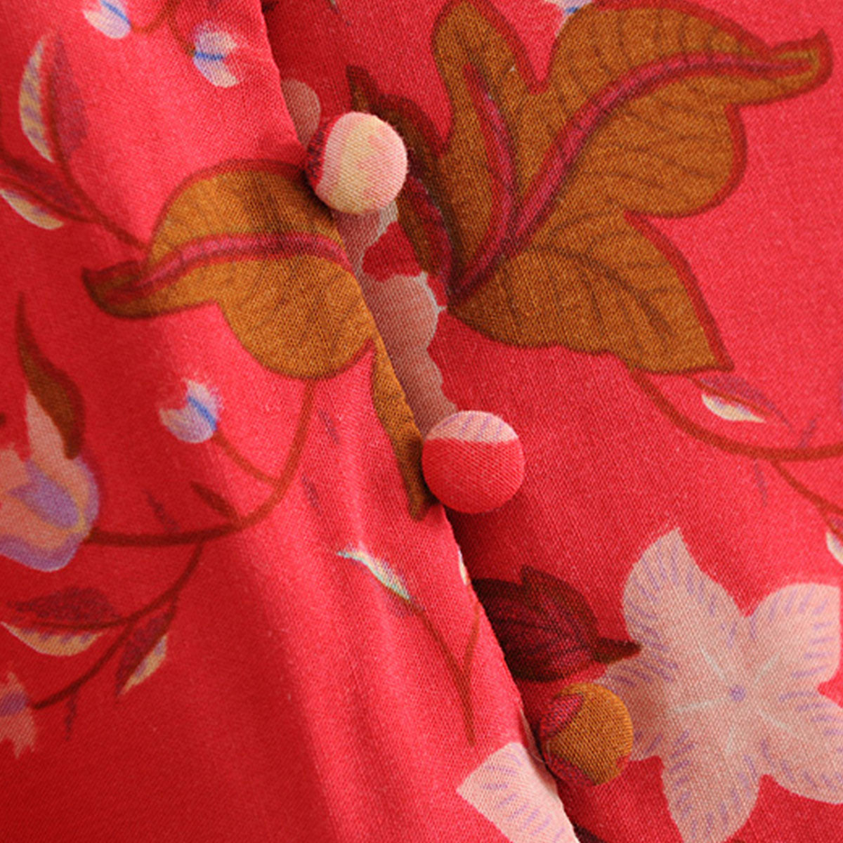 Fiery Red Peacock Boho Floral Print Midi Dress