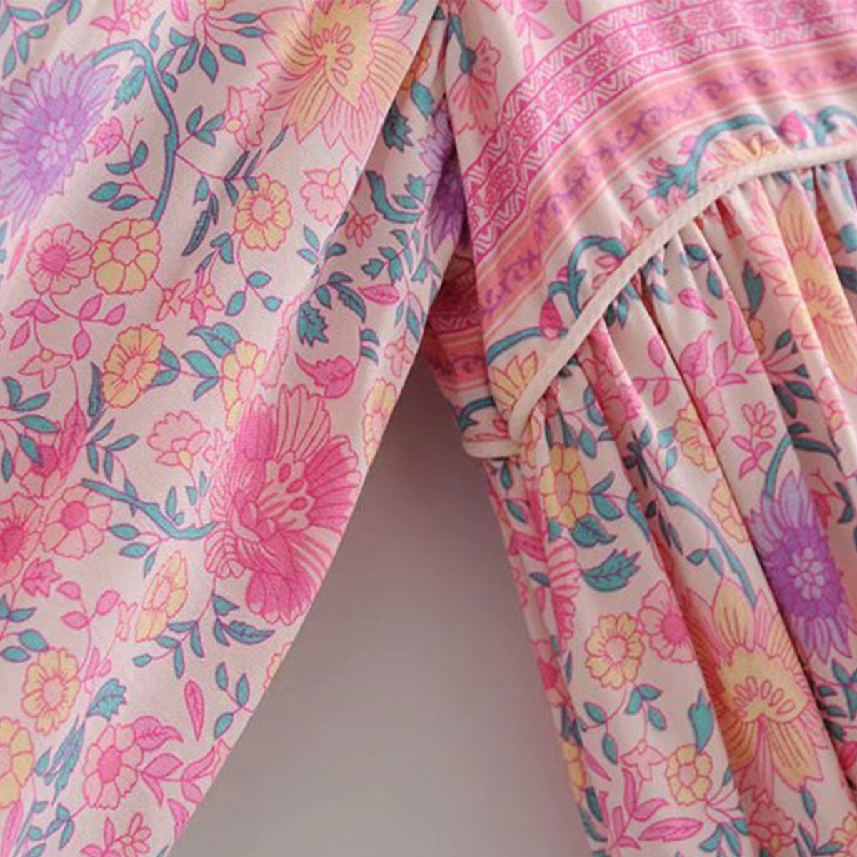 Petal Pink Boho Floral Print Mini Dress